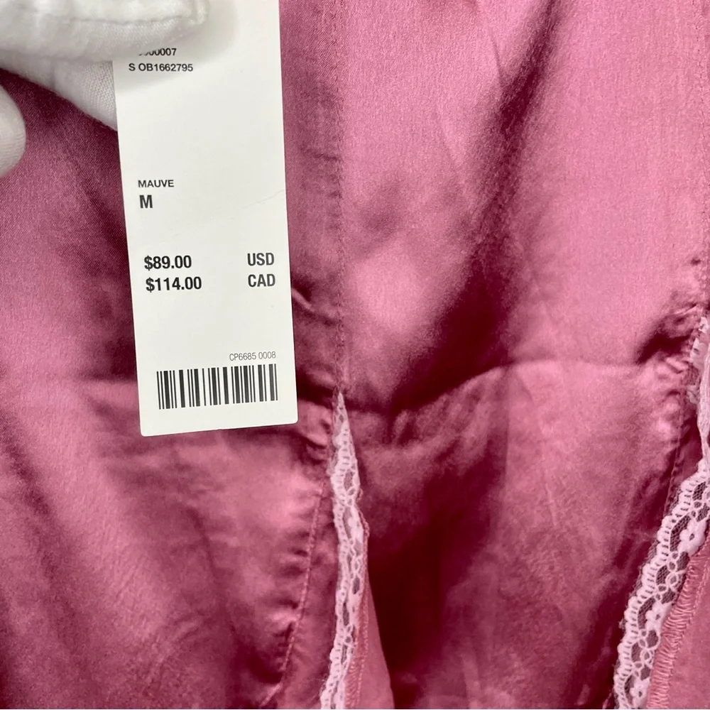 NWT Urban Outfitters Cassie Satin & Lace Ruffle Midi Skirt Mauve - Picture 8 of 8